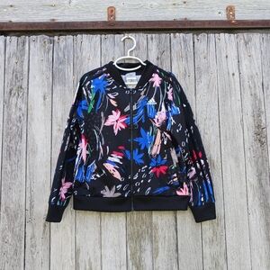Adidas Girls Allover Floral Tricot Full‎ Zip Track Jacket, Size Medium 10/12